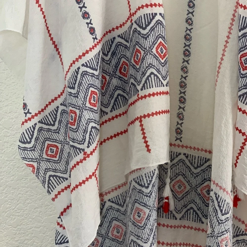 Aztec trim tassel cover up kaftan poncho